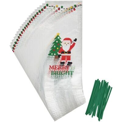 Wilton Christmas Treat Bags -SANTA MERRY &amp; BRIGHT 20τμχ - Σακουλάκια για γλυκά με συρματάκια με τον Άγιο Βασίλη