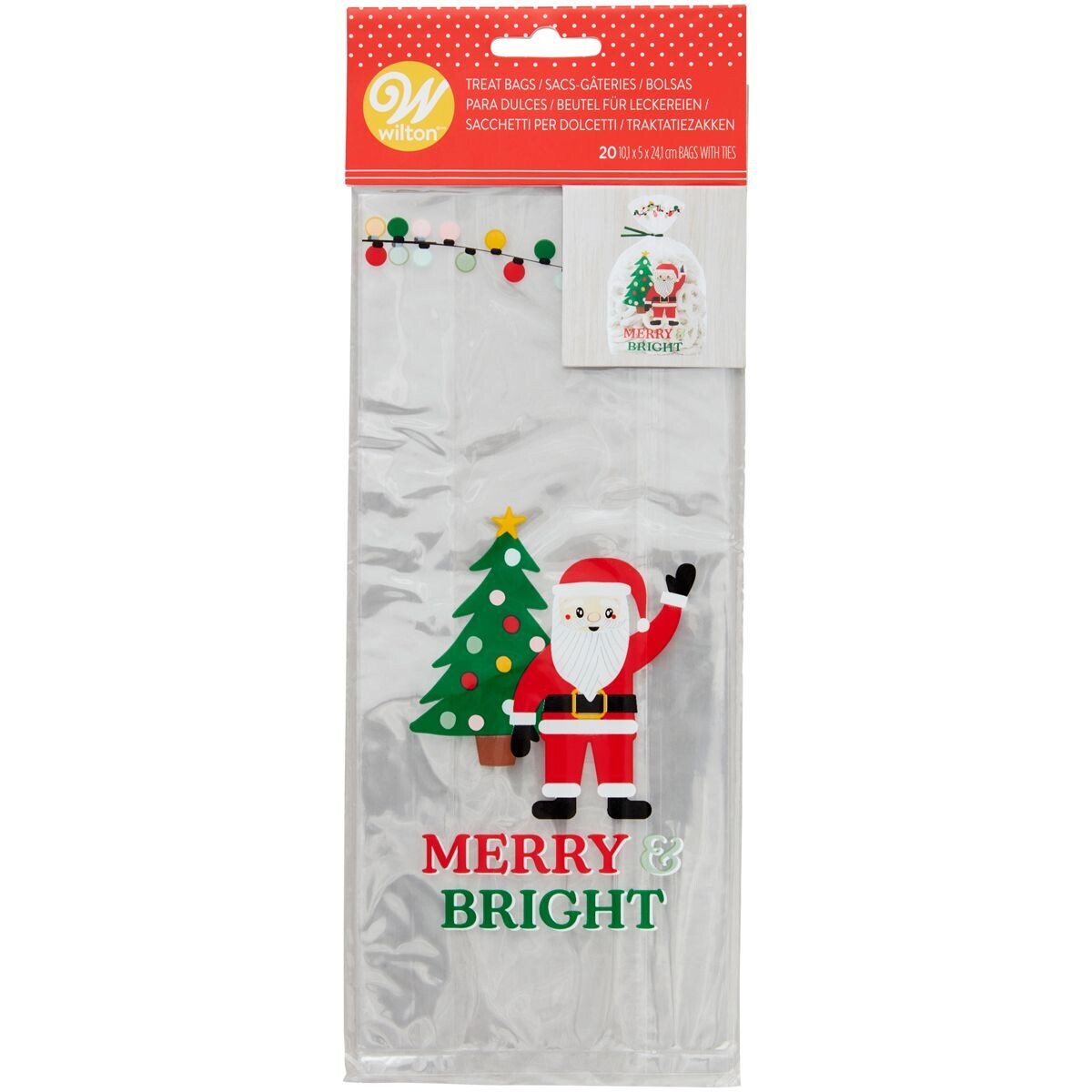 Wilton Christmas Treat Bags -SANTA MERRY &amp; BRIGHT 20τμχ - Σακουλάκια για γλυκά με συρματάκια με τον Άγιο Βασίλη