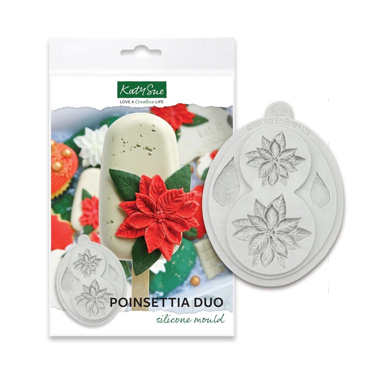 Katy Sue Silicone Mould -POINSETTIA DUO -Καλούπι Σιλικόνης Ποϊνσέτια (Αλεξανδρινό) 2 μεγέθη και Φύλλα