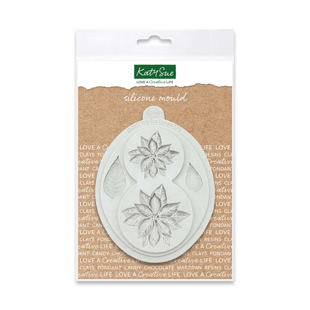 Katy Sue Silicone Mould -POINSETTIA DUO -Καλούπι Σιλικόνης Ποϊνσέτια (Αλεξανδρινό) 2 μεγέθη και Φύλλα