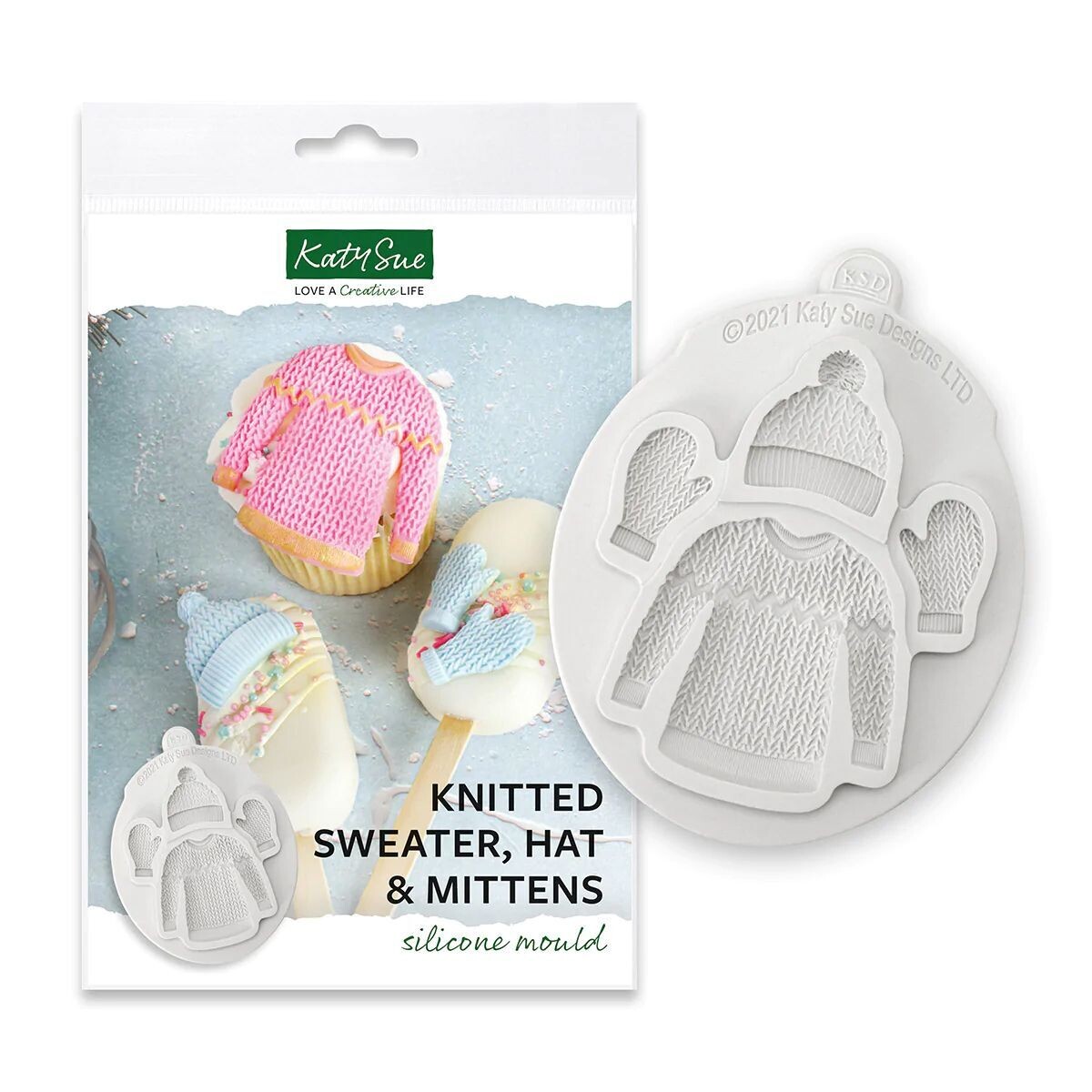 Katy Sue Silicone Mould -KNITTED SWEATER, HAT &amp; MITTENS -Καλούπι Σιλικόνης Πλεκτό Πουλόβερ, Γάντια και Σκούφος