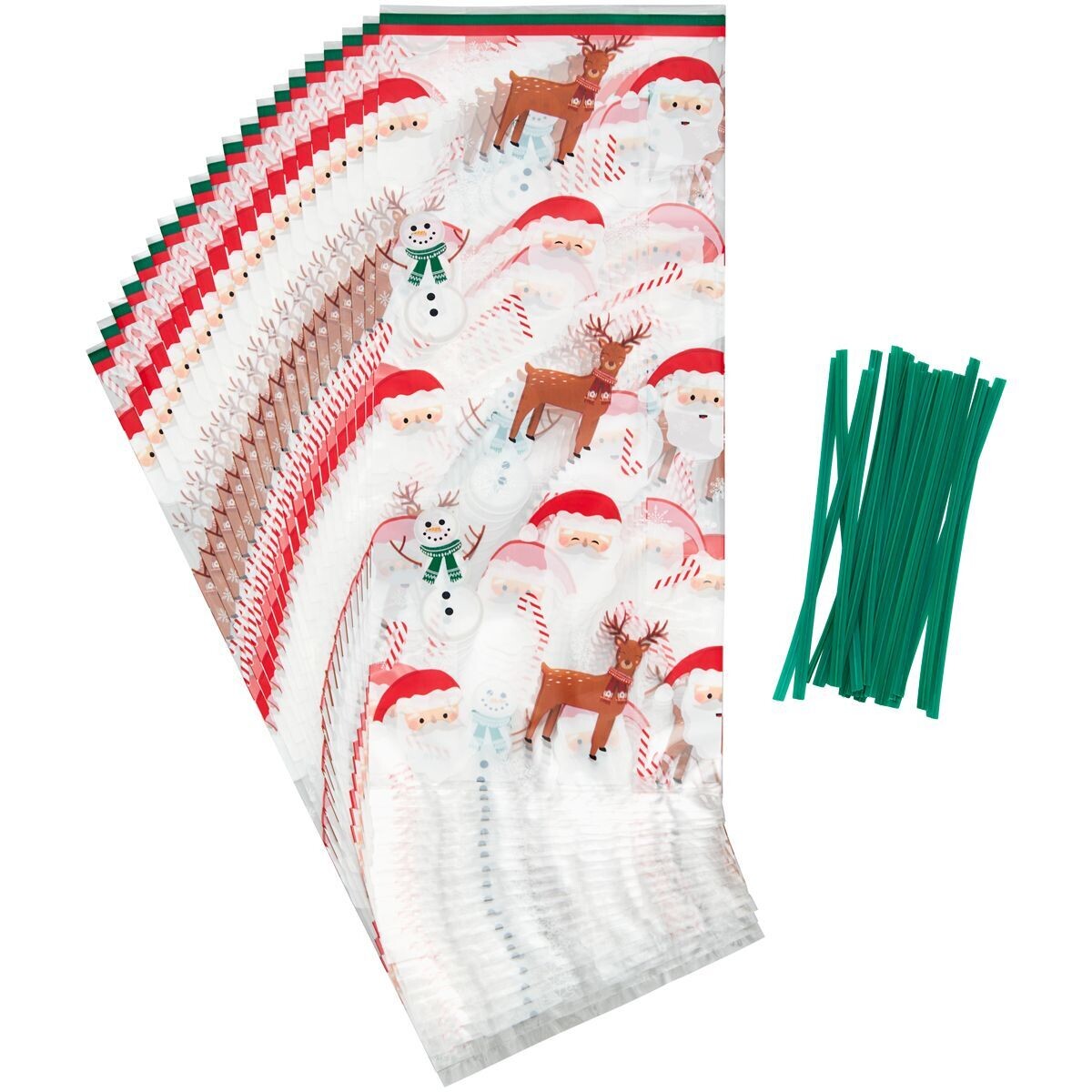 Wilton Christmas Treat Bags -SNOWMAN, SANTA &amp; REINDEER 20τμχ - Σακουλάκια για γλυκά με συρματάκια με το πρόσωπο του Άγιου Βασίλη