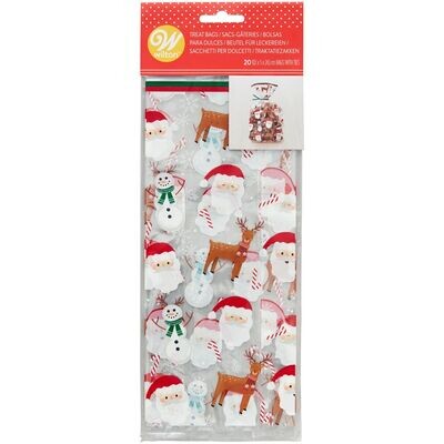 Wilton Christmas Treat Bags -SNOWMAN, SANTA &amp; REINDEER 20τμχ - Σακουλάκια για γλυκά με συρματάκια με το πρόσωπο του Άγιου Βασίλη