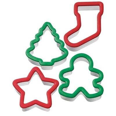 Wilton Christmas Plastic Grippy Cutters in Net -CHRISTMAS Σετ 4 τμχ - Σετ 4 πλαστικά κουπ πατ Χριστουγεννιάτικα με λαβή σιλικόνης