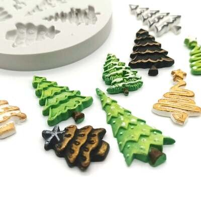 Katy Sue Silicone Mould -MINIATURE CHRISTMAS TREES -Καλούπι Σιλικόνης 5 Μίνι Χριστουγεννιάτικα Δεντράκια