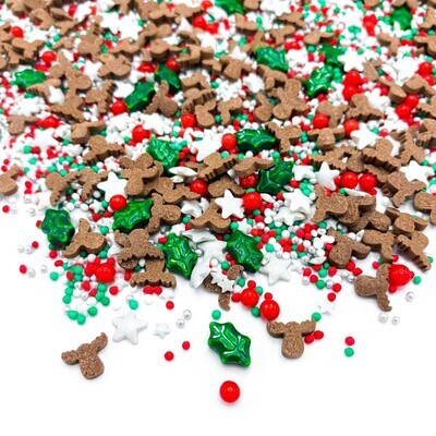 By Happy Sprinkles Mix -RED NOSE 90g - Μείγμα Ζαχαρωτών Χριστουγεννιάτικο με Ταράνδους και Φύλλα Γκι ∞∞∞