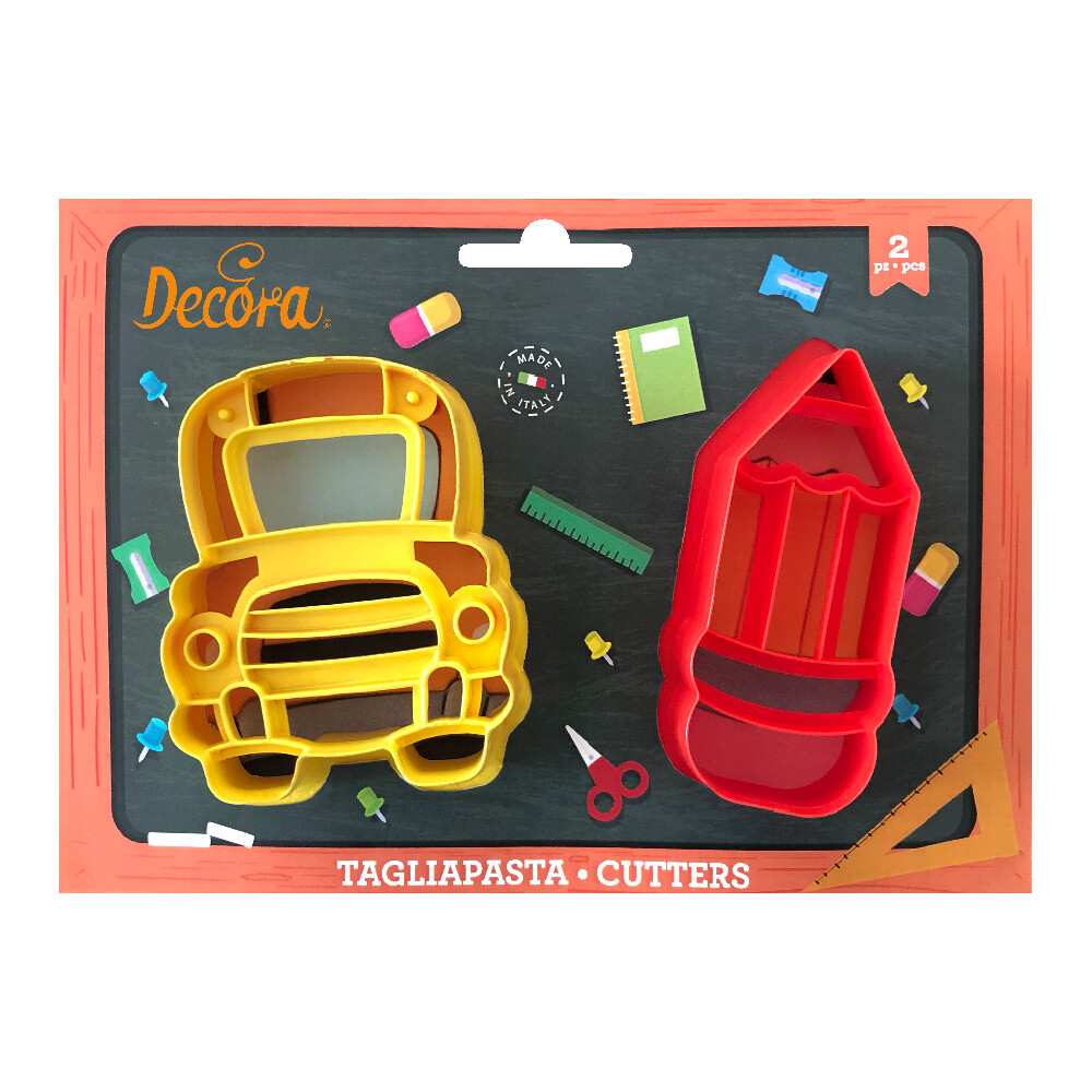 DECORA Cutters -BACK TO SCHOOL - Σετ 2 πλαστικά κουπ πατ Επιστροφή στο Σχολείο - Σχολικό και Μολύβι