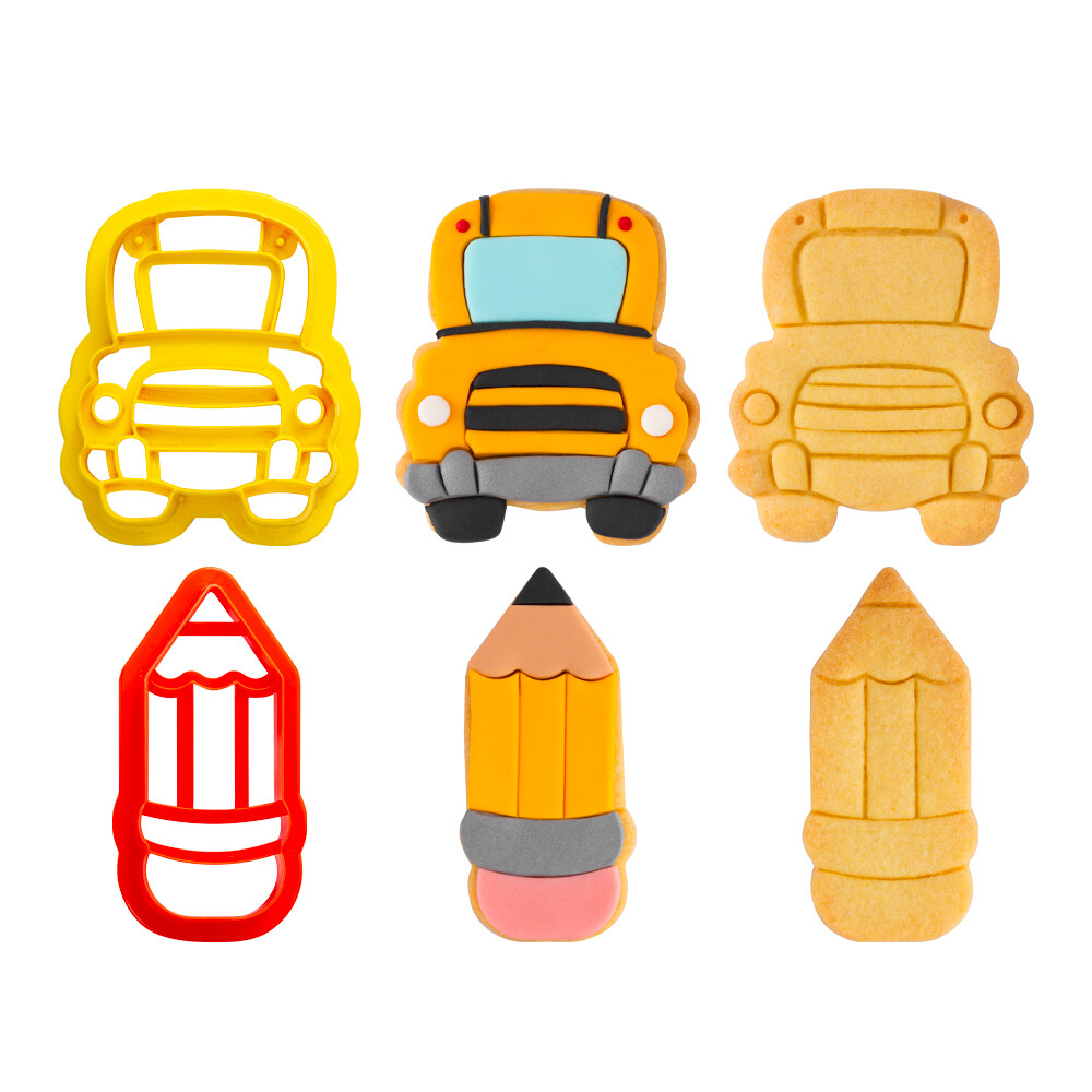 DECORA Cutters -BACK TO SCHOOL - Σετ 2 πλαστικά κουπ πατ Επιστροφή στο Σχολείο - Σχολικό και Μολύβι
