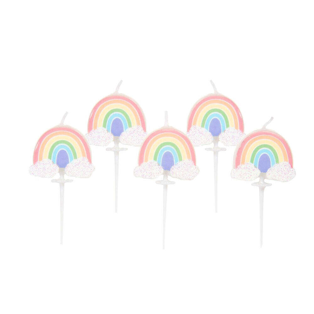 SALE!!! By AH -Shaped Candles -PASTEL RAINBOWS - Κεράκια Ουράνιο Τόξο σε παστέλ αποχρώσεις με γκλίτερ 5τεμ