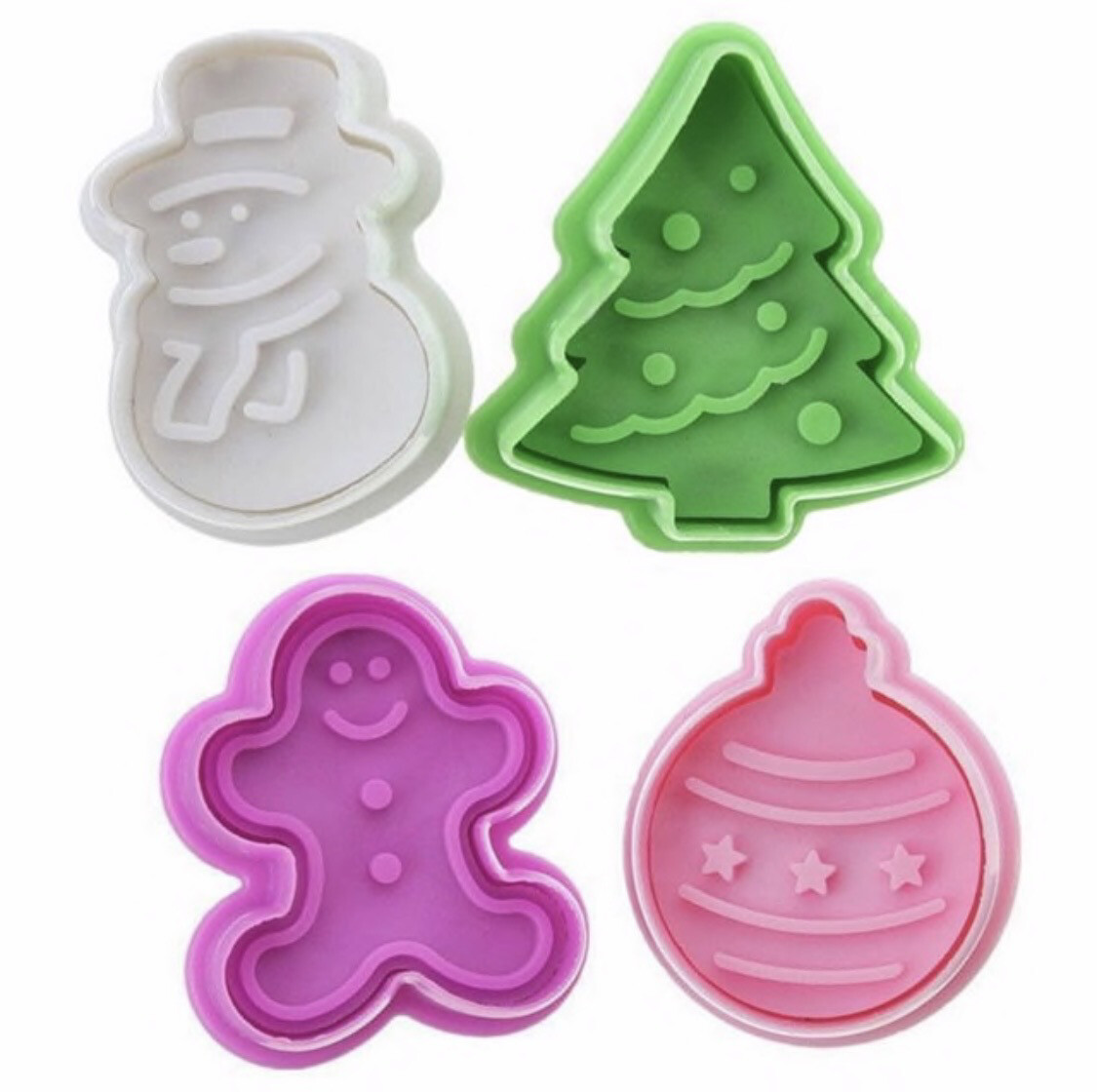 ### Christmas Designs Plunger Cutter -Bauble, Gingerbread Man, Snowman, Christmas Tree. - Σετ 4τεμ κουπ πατ Χριστουγεννιάτικα