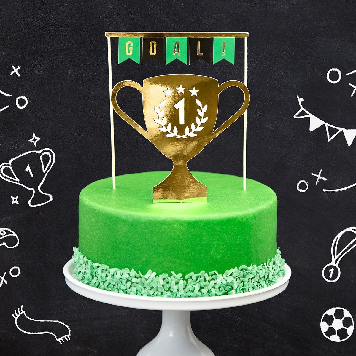PartyDeco Cake Topper -FOOTBALL TROPHY - Σετ 2τεμ Τόπερ με θέμα το ποδόσφαιρο