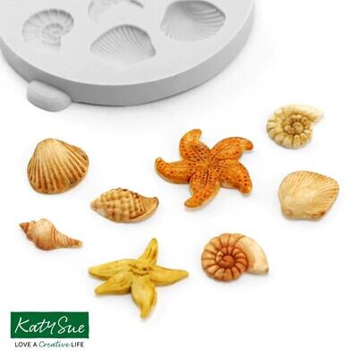 Katy Sue Silicone Mould -MINIATURE SHELLS AND STARFISH -Καλούπι Σιλικόνης Μικρά Κοχύλια και Αστερίες