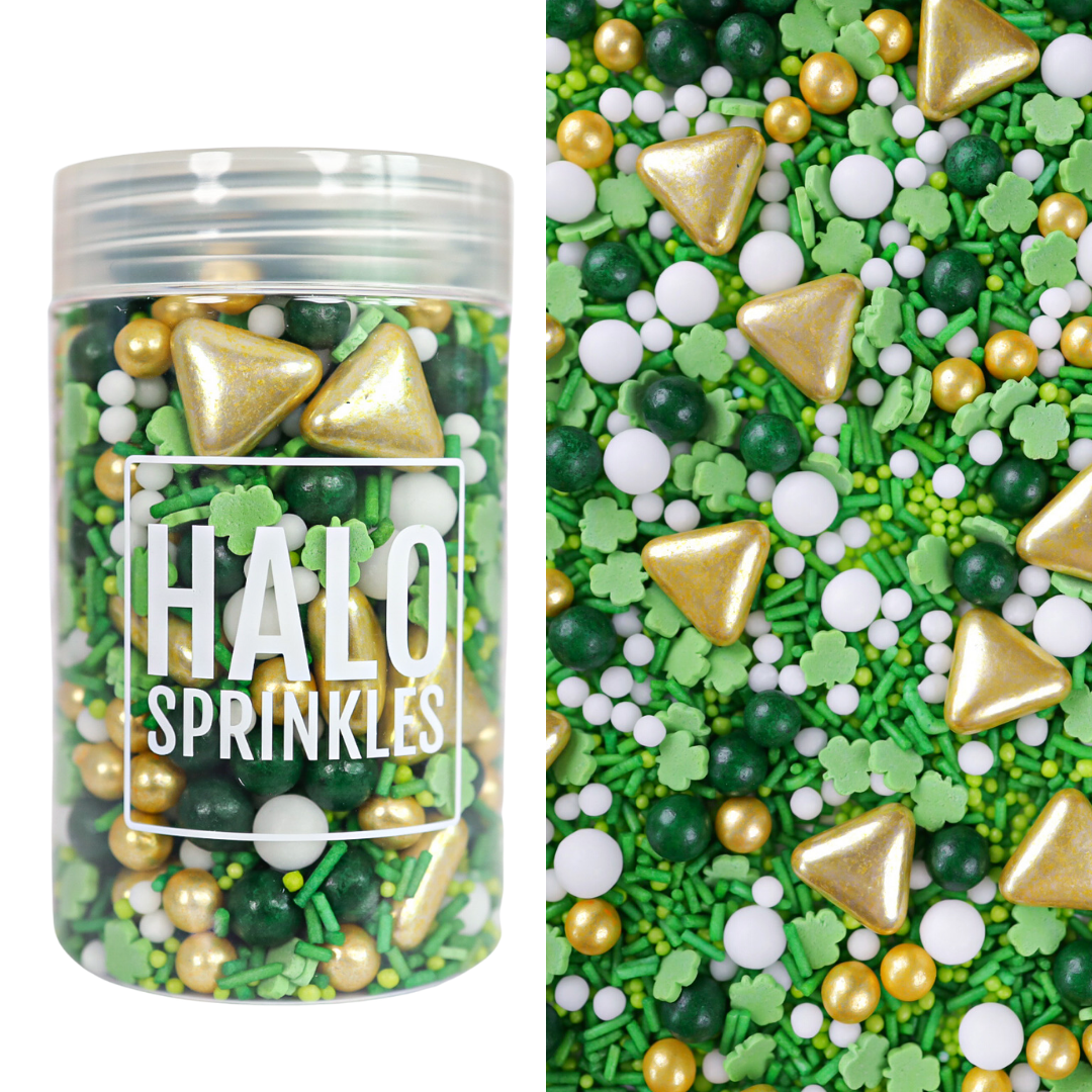 Halo Sprinkles MIX -AULD TRIANGLE 125γρ -Μείγμα Ζαχαρωτών σε Πράσινες και χρυσές αποχρώσεις με Τριφύλλια