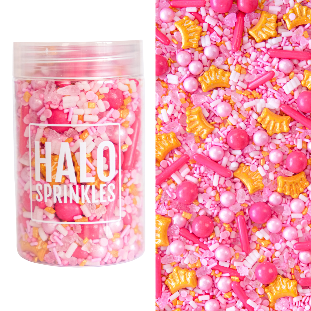 Halo Sprinkles MIX -STRAIGHTEN YOUR CROWN 125γρ -Μείγμα Ζαχαρωτών σε Ροζ Αποχρώσεις με χρυσά Στέμματα