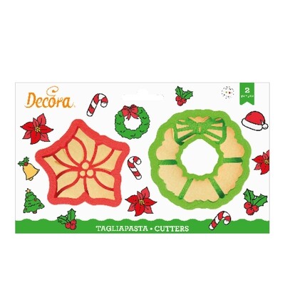 DECORA Cutters -POINSETTIA &amp; GARLAND WREATH - Σετ 2 πλαστικά κουπ πατ Αλεξανδρινό και Στεφάνι