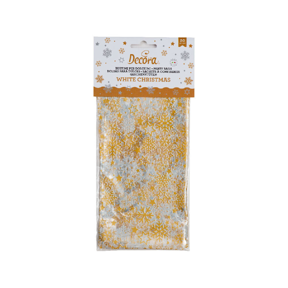 DECORA Treat Bags with flat bottom -SNOWFLAKES &amp; STARS 20τμχ - Σακουλάκια για γλυκά με Χιονονιφάδες ∞∞∞