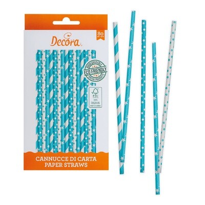 DECORA Eco Paper Straws -BLUE SKY 80 τμχ - Χάρτινα καλαμάκια/Στικς σε Λευκό και Γαλάζιο