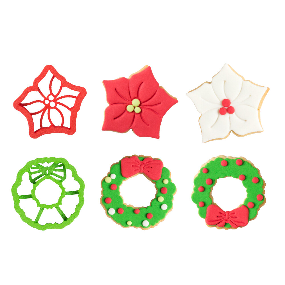 DECORA Cutters -POINSETTIA &amp; GARLAND WREATH - Σετ 2 πλαστικά κουπ πατ Αλεξανδρινό και Στεφάνι