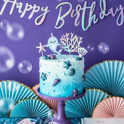 PartyDeco Cake Topper -NARWHAL -Σετ 4τεμ Τόπερ Φάλαινα Μονόκερος