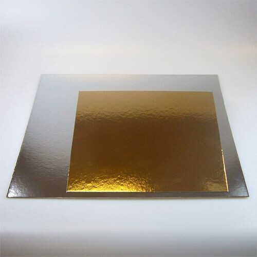 Classic Silver/Gold Cake Disk -SQUARE 35εκ (14&quot;) - Λεπτός Ασημένιος/Χρυσός Τετράγωνος Δίσκος