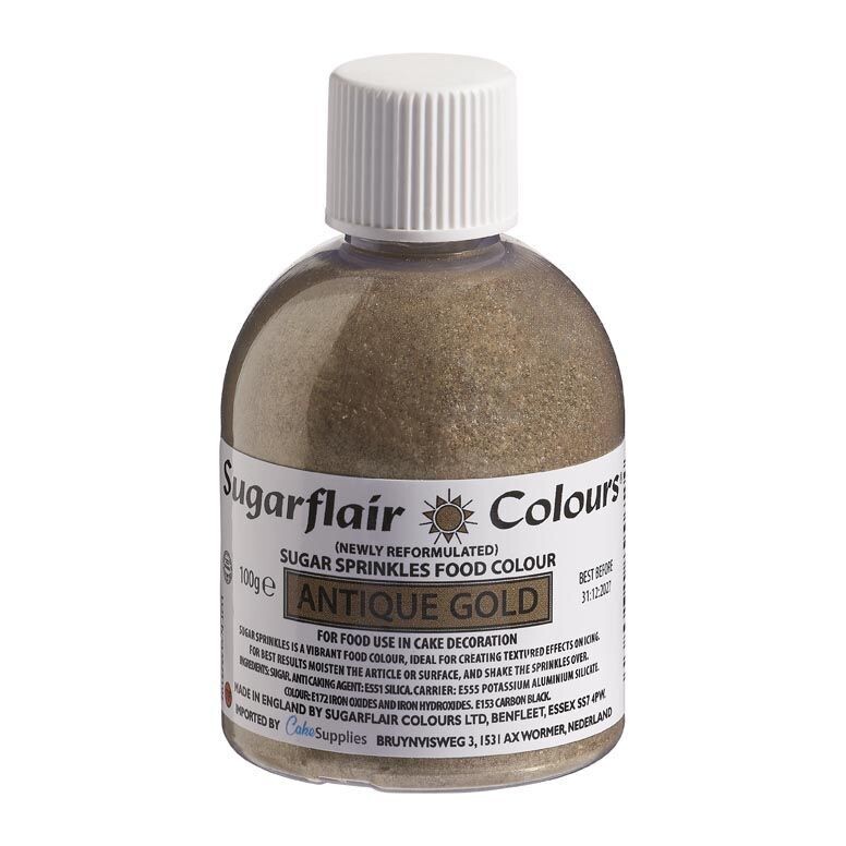 Sugarflair -Sparkling Sugar Sprinkles -ANTIQUE GOLD 100g - Χρωματιστή Ζάχαρη - Χρυσό Αντικέ