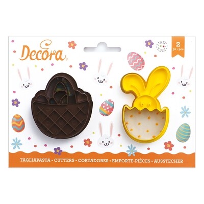 DECORA Cutters -EASTER -BASKET &amp; BUNNY - Σετ 2 πλαστικά κουπ πατ Πασχαλινό Καλάθι και Λαγός σε αυγό
