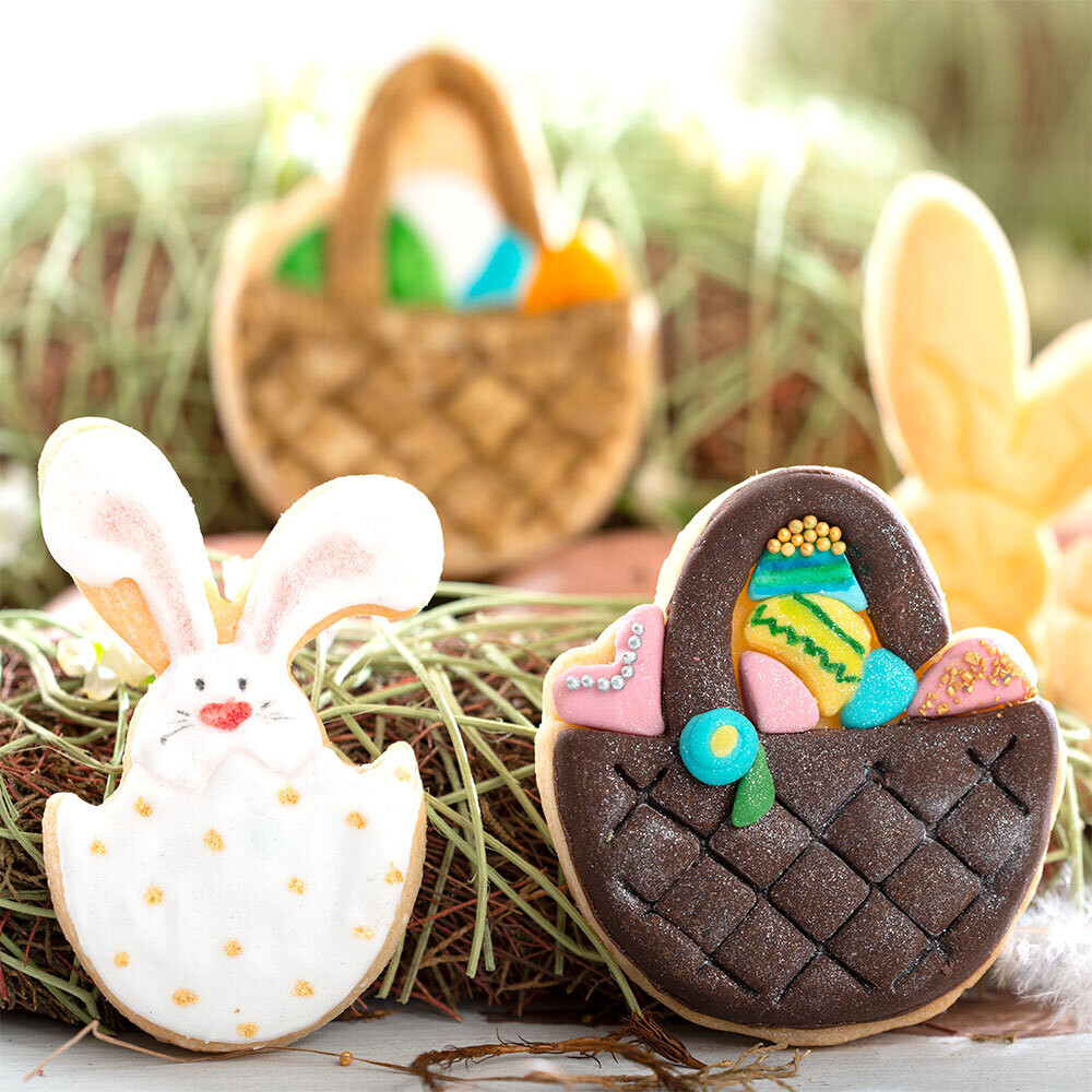 DECORA Cutters -EASTER -BASKET &amp; BUNNY - Σετ 2 πλαστικά κουπ πατ Πασχαλινό Καλάθι και Λαγός σε αυγό