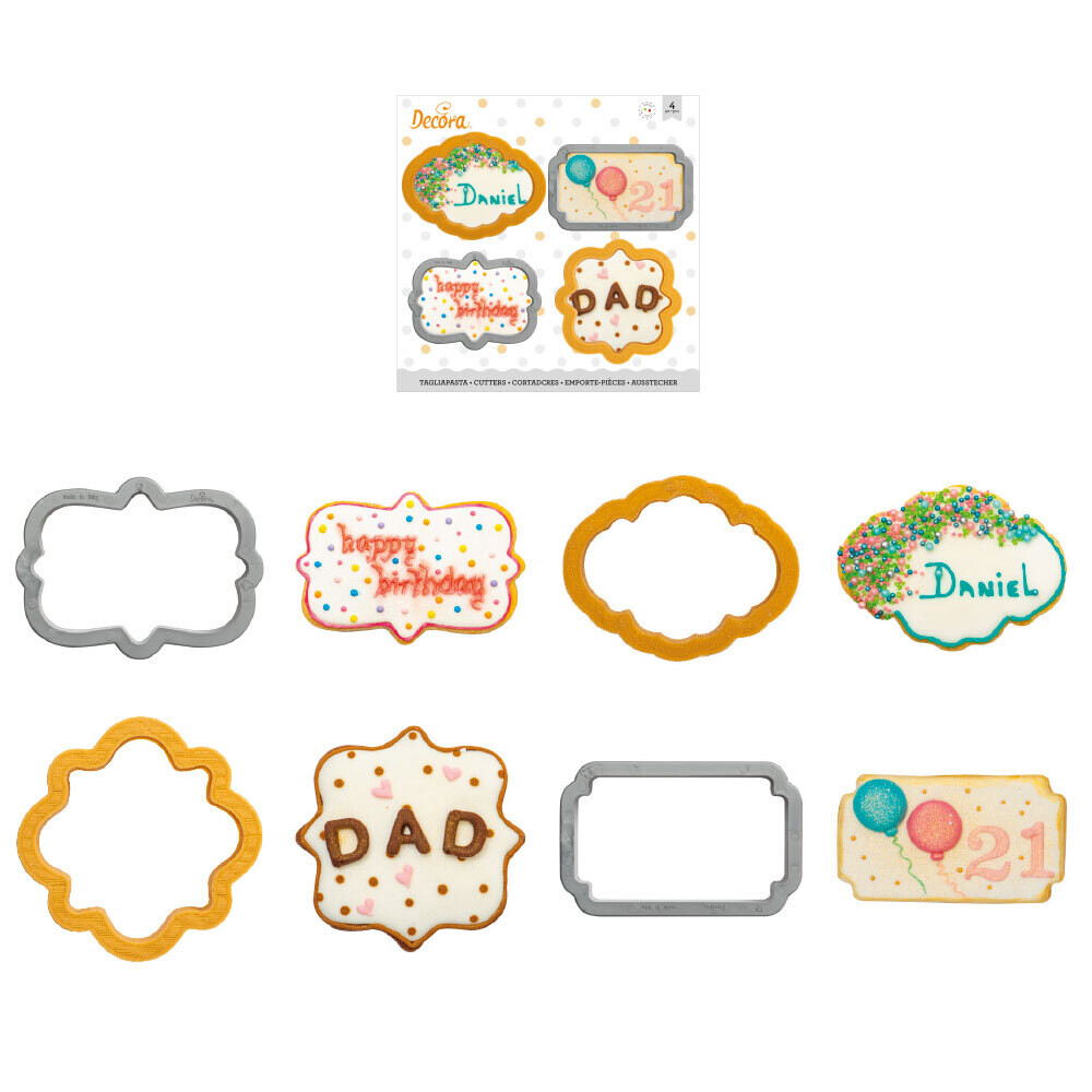 DECORA Cookie Cutters MINI FRAME/PLAQUE - Σετ 4τεμ Μίνι πλαστικά κουπ πατ Κορνίζες/πλάκες