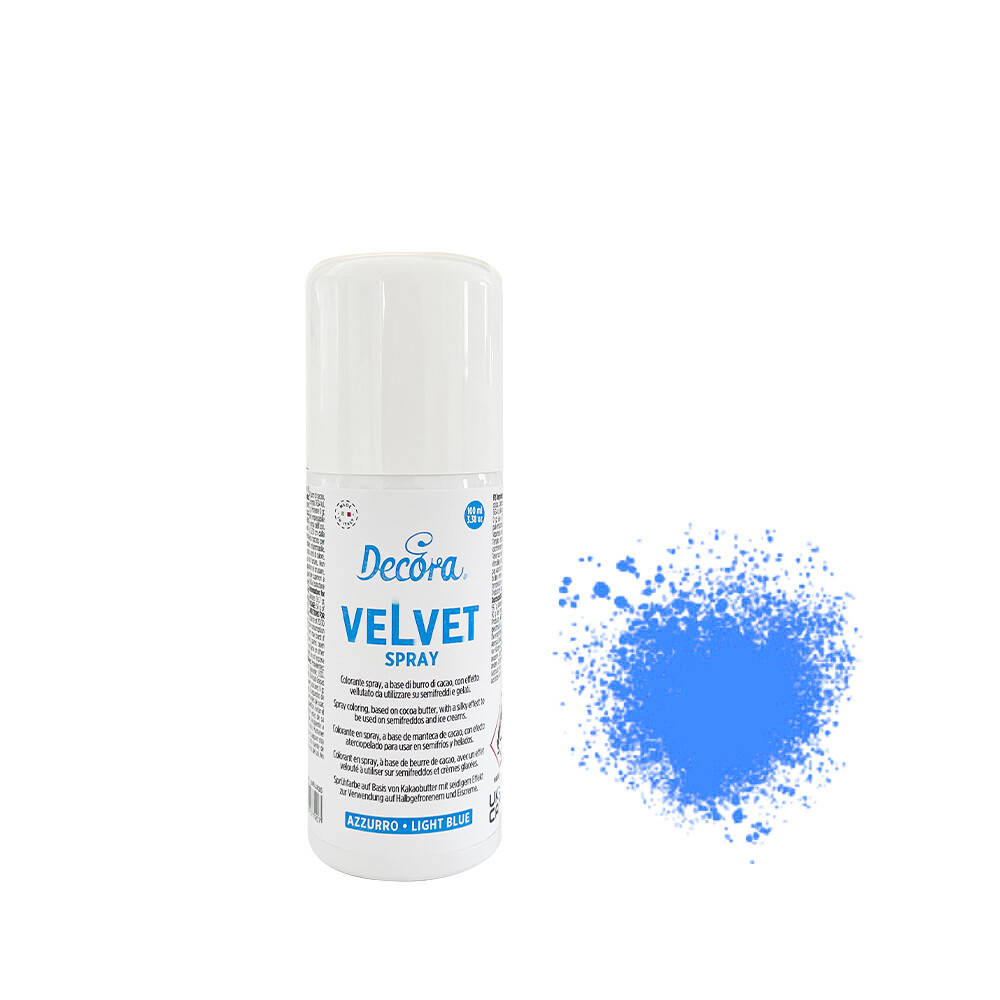 DECORA Edible Spray -Velvet Cocoa Butter Spray -LIGHT BLUE -Βρώσιμο Σπρέι Βούτυρο Κακάο Μπλε με Βελούδινο τελείωμα 100ml
