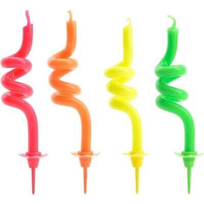 PartyDeco Birthday Candles -CURLY MIX 4 τεμ. - Κεράκια σπιράλ σε φλούο αποχρώσεις