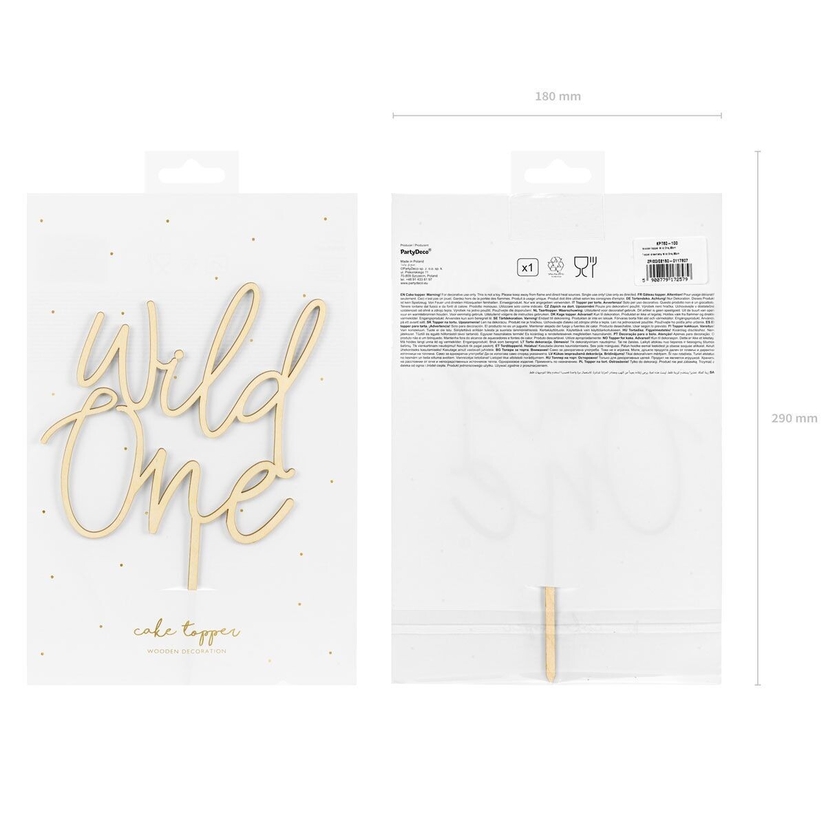 PartyDeco Cake Wooden Topper &#39;WILD ONE&#39; - Ξύλινο Τόπερ Τούρτας