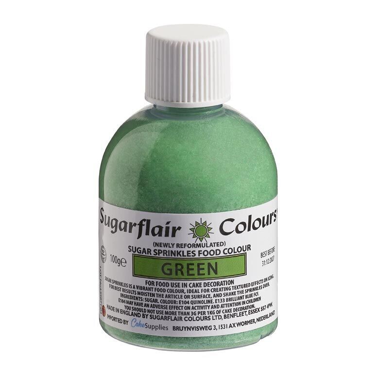 Sugarflair -Sparkling Sugar Sprinkles -GREEN 100g - Χρωματιστή Ζάχαρη - Πράσινη