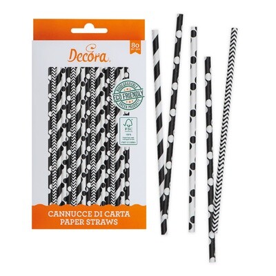 DECORA Eco Paper Straws -BLACK &amp; WHITE 80 τμχ - Χάρτινα καλαμάκια/Στικς σε Λευκό και Μαύρο