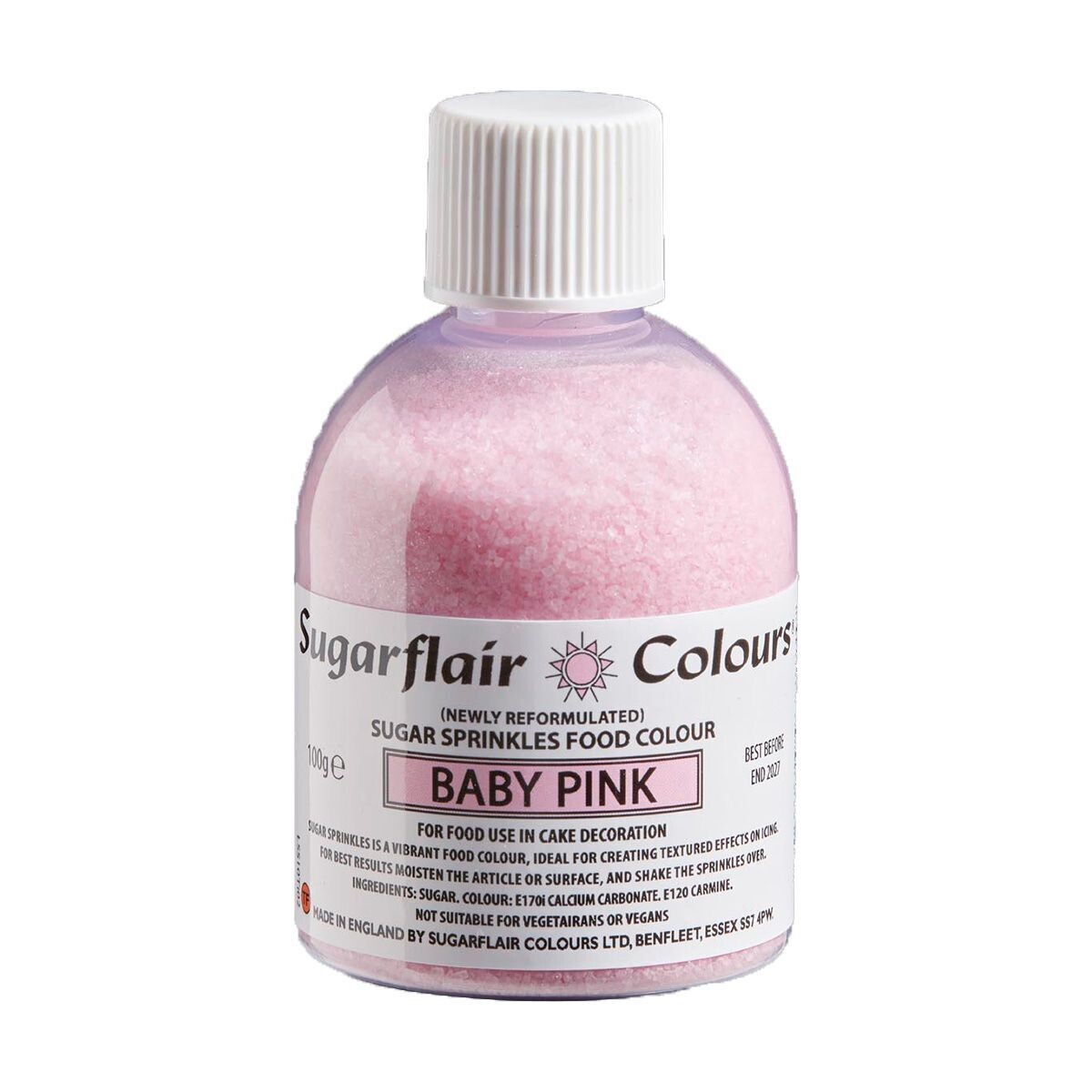 Sugarflair -Sparkling Sugar Sprinkles -BABY PINK 100g - Χρωματιστή Ζάχαρη  Απαλό ροζ