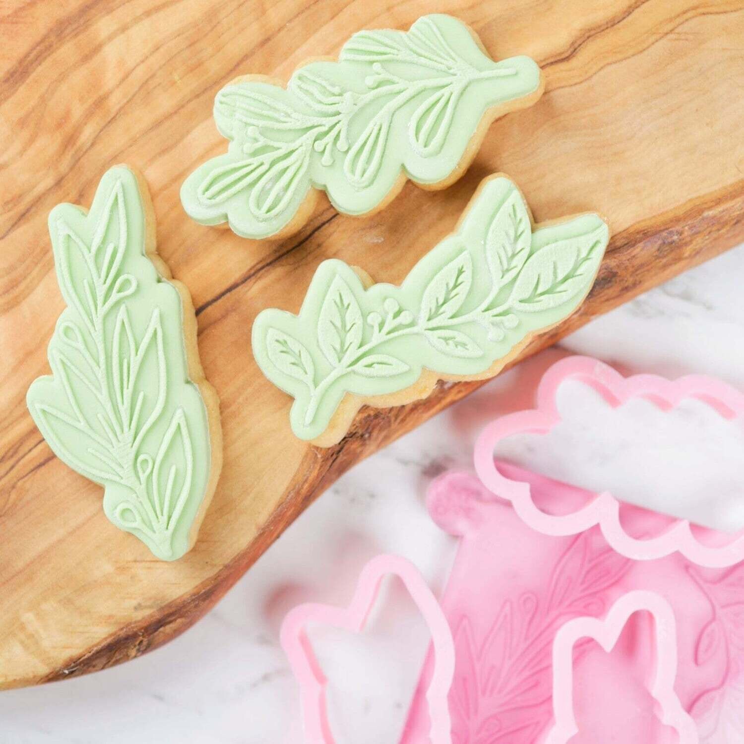Sweet Stamp -COOKIE CUTTER &amp; STAMP -LAURELS - 3 Κουπ Πατ και Σφραγίδες Φύλλα