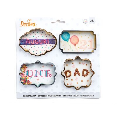 DECORA Cookie Cutters MAXI FRAME/PLAQUE - Σετ 4τεμ Μεγάλα πλαστικά κουπ πατ Κορνίζες/πλάκες