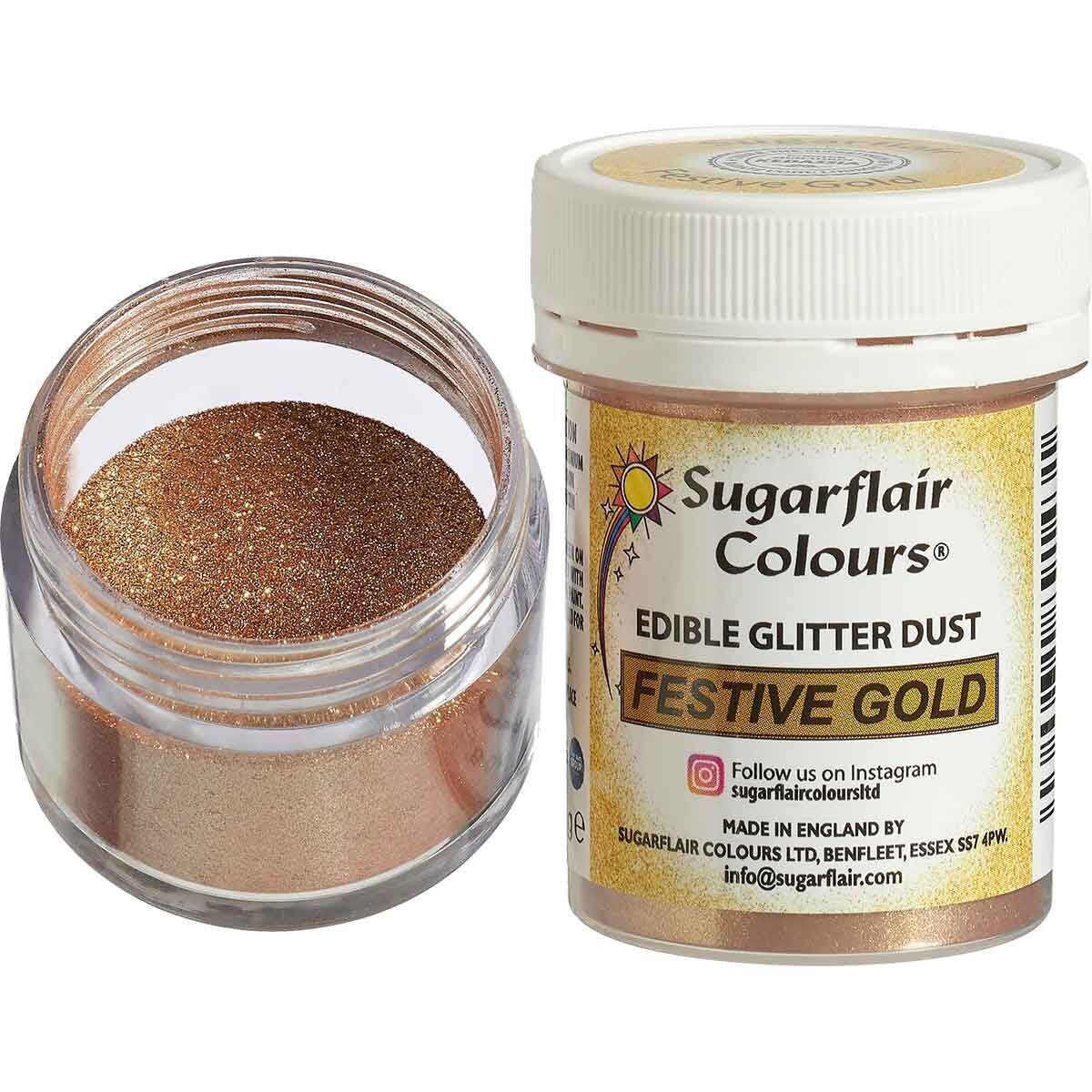 Sugarflair Edible GLITTER -FESTIVE GOLD - Βρώσιμη Σκόνη Γκλίτερ Μεταλλική Χρυσή 10γρ