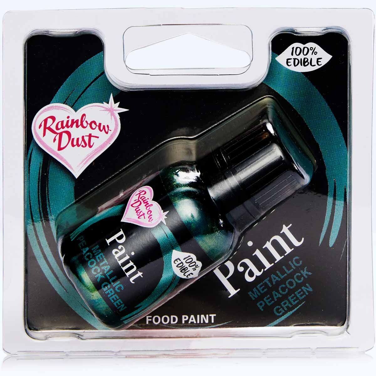 Rainbow Dust Metallic Paint -PEACOCK GREEN 24g - Μεταλλικό Βρώσιμο χρώμα ζωγραφικής Πράσινο Πετρόλ του Παγωνιού