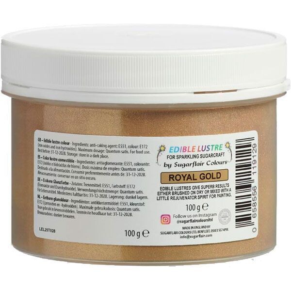 Sugarflair Edible Lustre ROYAL GOLD - Βρώσιμη Σκόνη Μεταλλική Χρυσή 100γρ (Μεγάλη Συσκευασία)