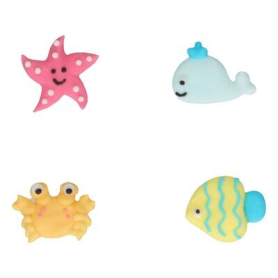 FunCakes Sugar Decorations -SEA LIFE 8τμχ - Βρώσιμα Διακοσμητικά Ζαχαρωτά Αστερίας, Φάλαινα, Καβούρι και Ψάρι