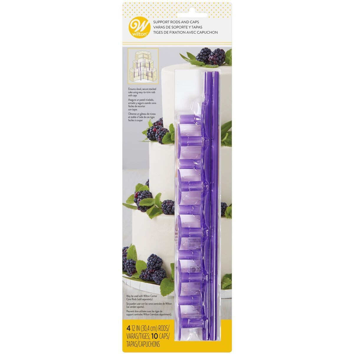 WILTON Plastic Support Rods and Caps pk/14 - Σετ 4τεμ Κούφιοι Πλαστικοί Πείροι/Κολώνες Στήριξης 30εκ με βάσεις