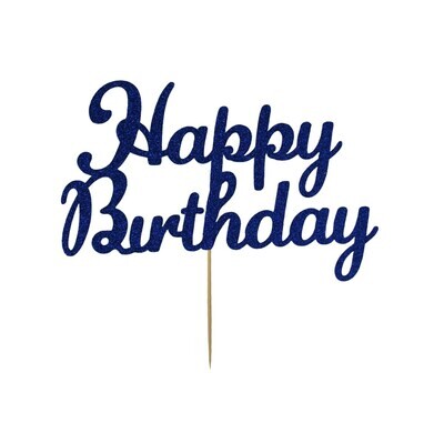 Kelsi Marsh Topper NAVY BLUE &#39;Happy Birthday&#39; - Τόπερ Τούρτας Μπλε Σκούρο Γκλίτερ