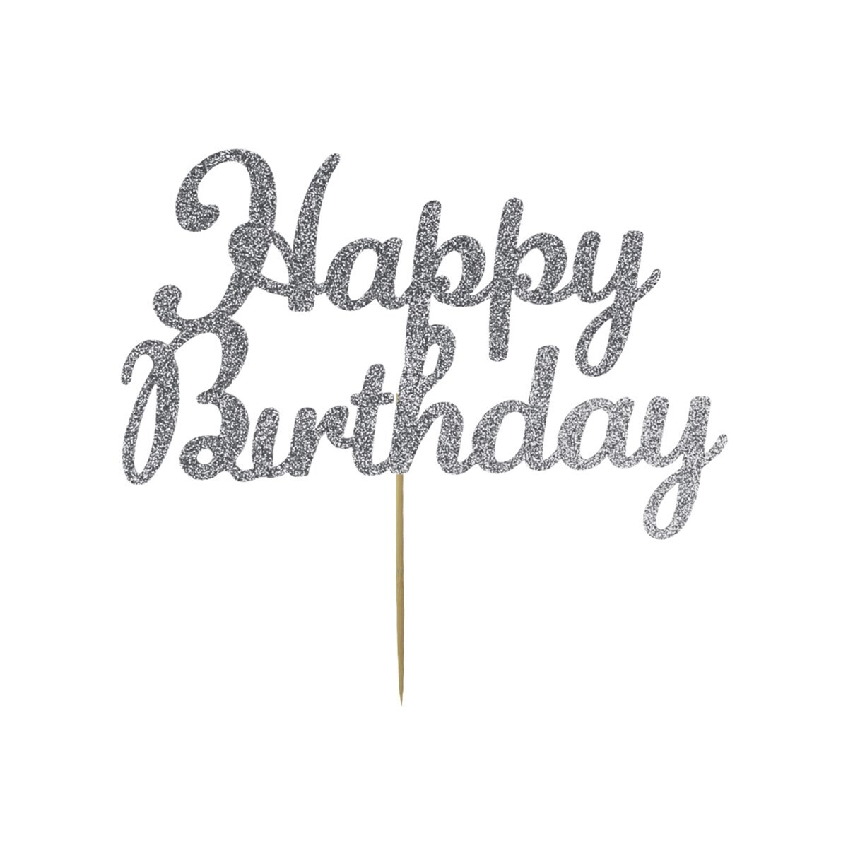 Kelsi Marsh Topper SILVER 'Happy Birthday' - Τόπερ Τούρτας Ασημί Γκλίτερ