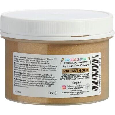 Sugarflair Edible Lustre RADIANT GOLD - Βρώσιμη Σκόνη Μεταλλική Χρυσή 100γρ (Μεγάλη Συσκευασία)