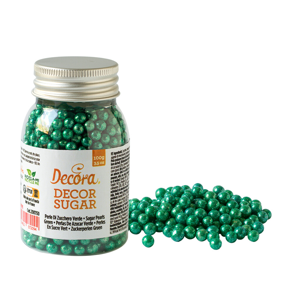 DECORA Dragees -4mm METALLIC GREEN 100g - Βρώσιμες μικρές πέρλες Πράσινο Μεταλλικό
