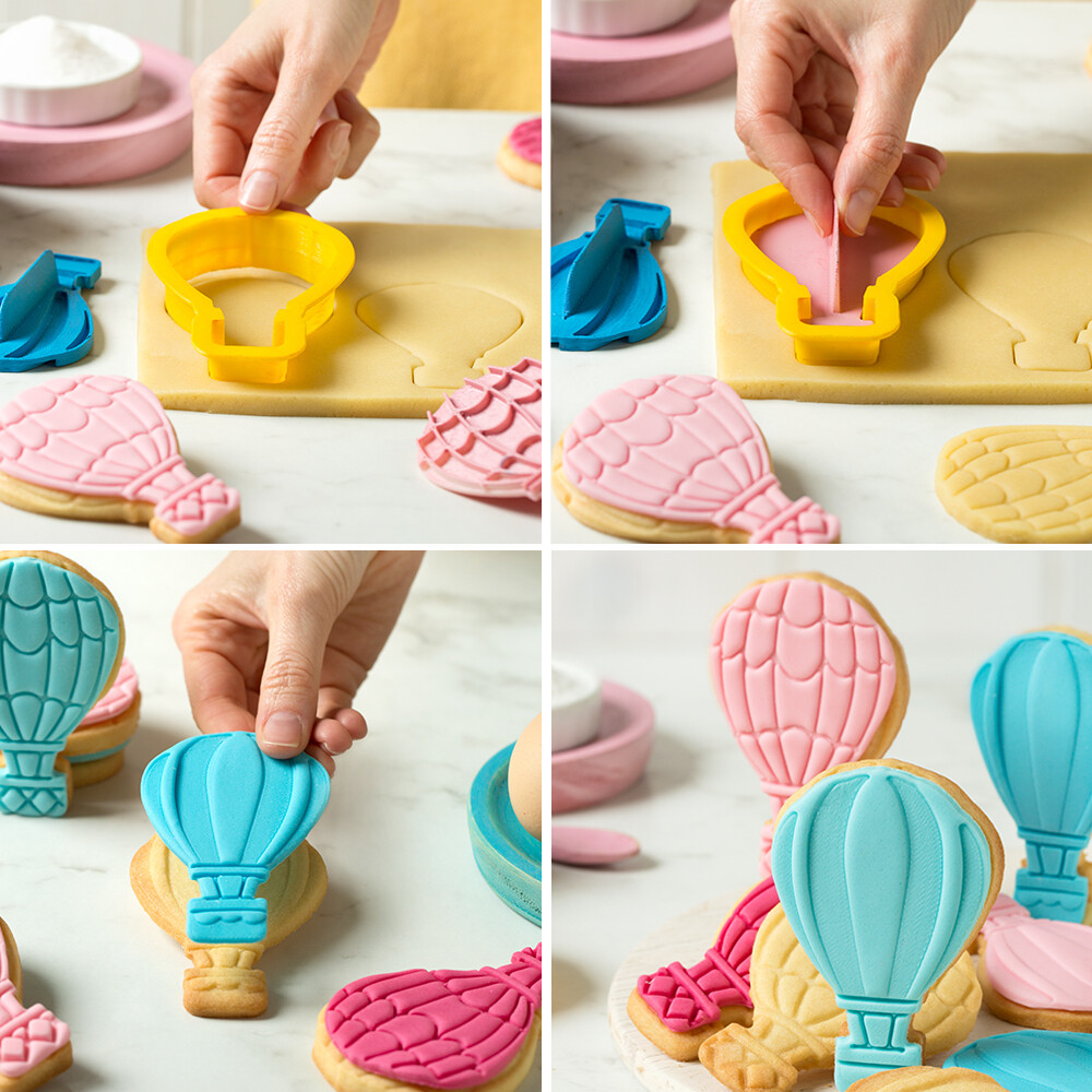 DECORA Cookie Cutter &amp; Texture Stamp -HOT AIR BALLOON - Σετ πλαστικό κουπ πατ και 2 σφραγίδες Αερόστατο