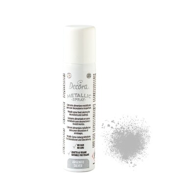 DECORA Edible Spray -Metallic SILVER -Βρώσιμο Σπρέι Μεταλλικό Ασημί 75ml