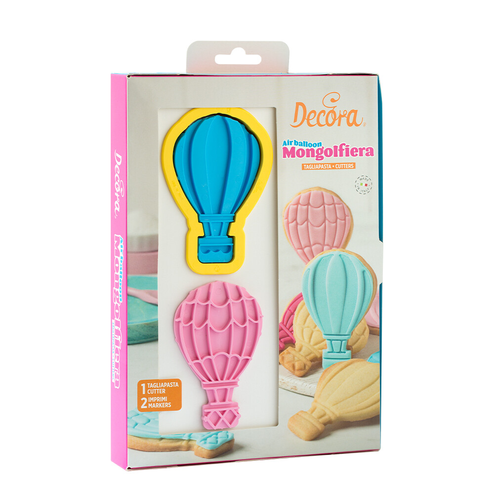 DECORA Cookie Cutter &amp; Texture Stamp -HOT AIR BALLOON - Σετ πλαστικό κουπ πατ και 2 σφραγίδες Αερόστατο