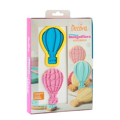 DECORA Cookie Cutter &amp; Texture Stamp -HOT AIR BALLOON - Σετ πλαστικό κουπ πατ και 2 σφραγίδες Αερόστατο