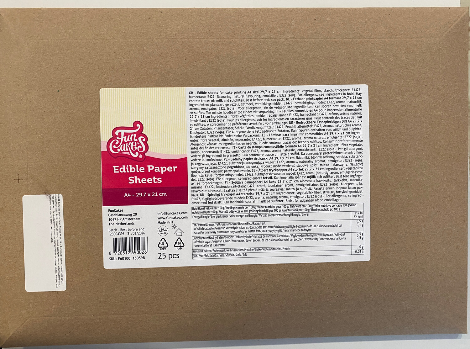 FunCakes A4 EDIBLE PRINTER PAPER -Βρώσιμα Λεπτά Φύλλα Ζαχαρόπαστας Α4 για Εκτύπωση 25τεμ Λευκά